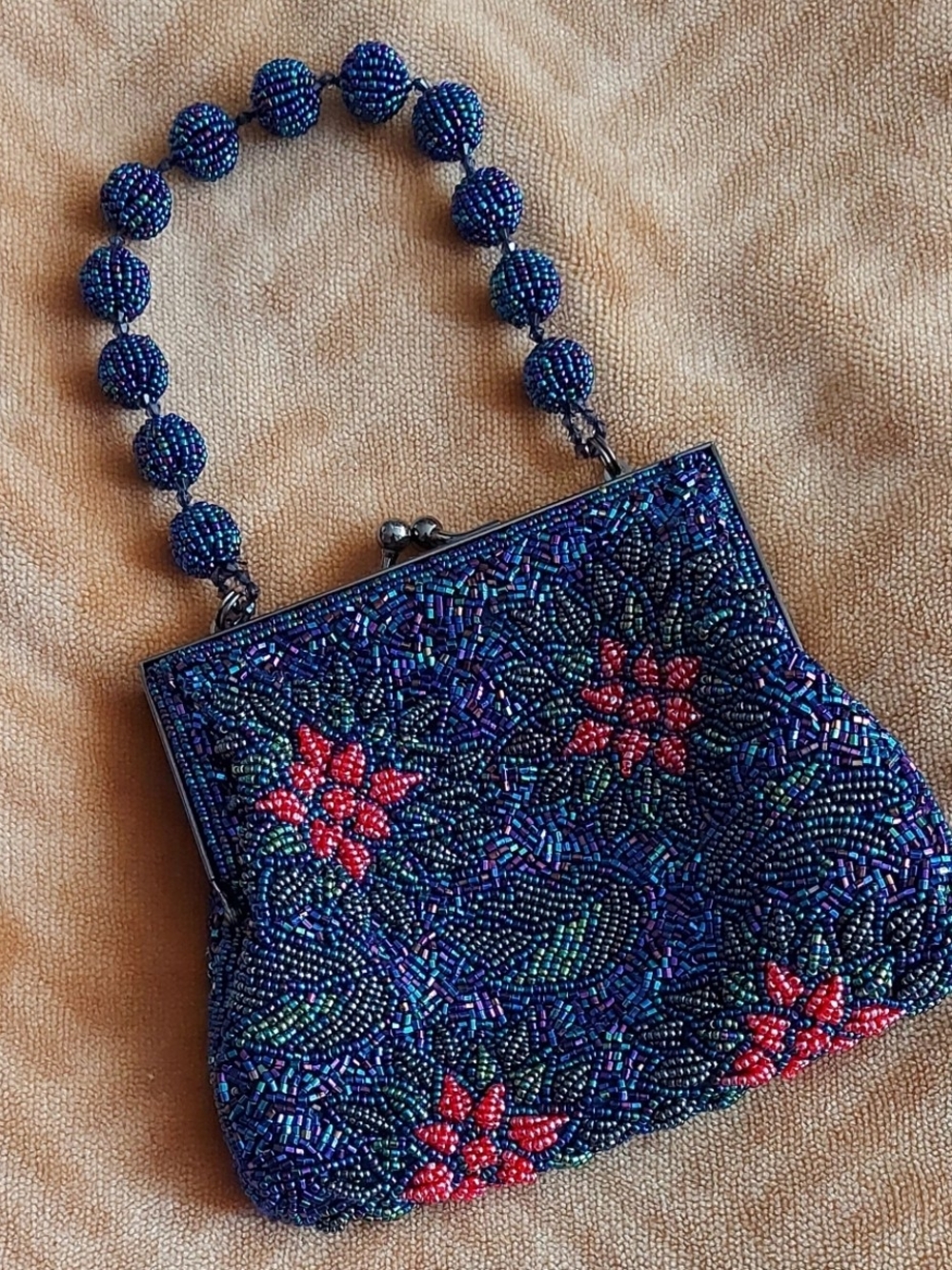 Beaded Navy Floral Evening Bag - Unbranded